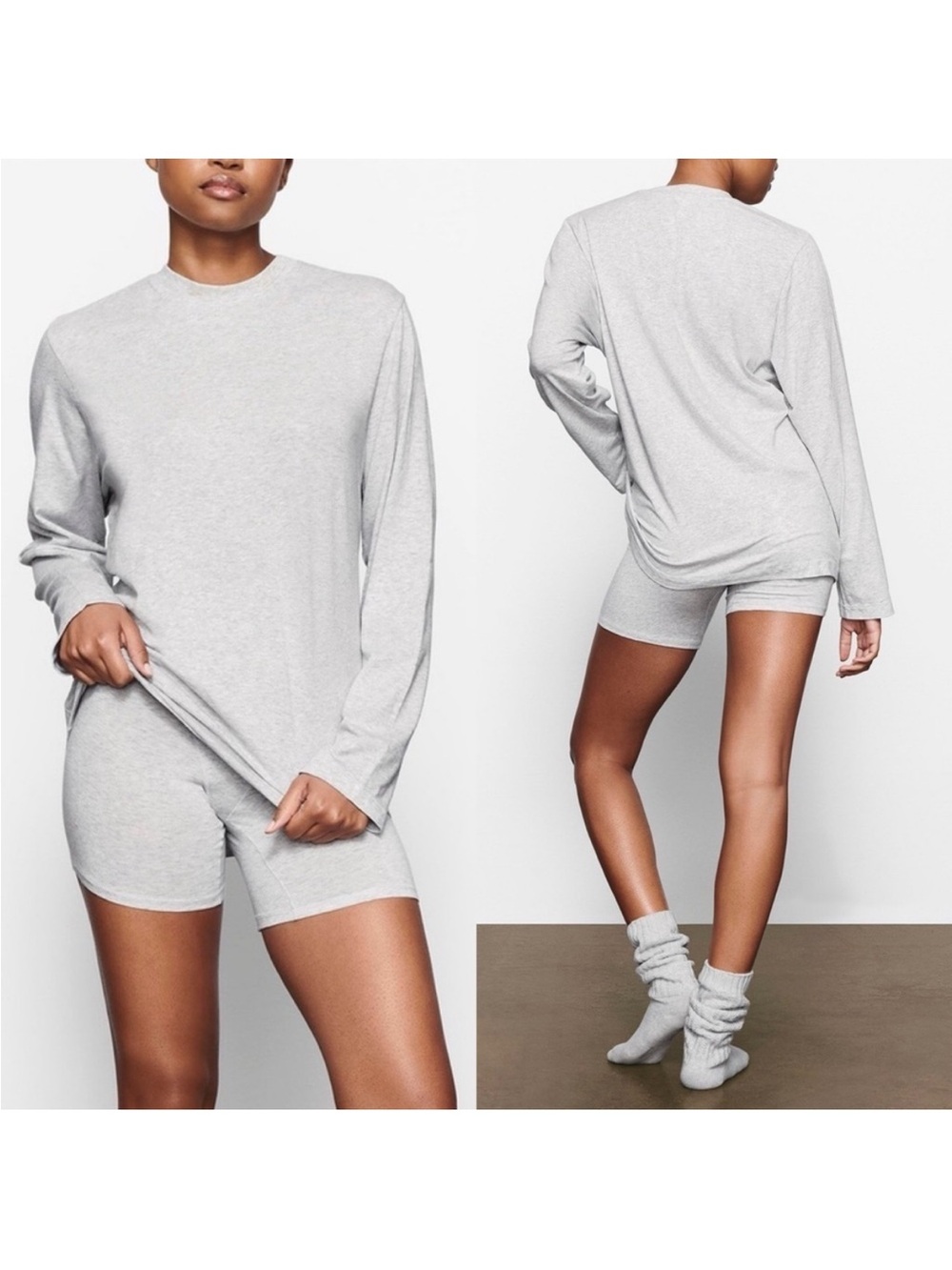 Skims Boyfriend Long Sleeve T-Shirt Light Heather Grey XS
